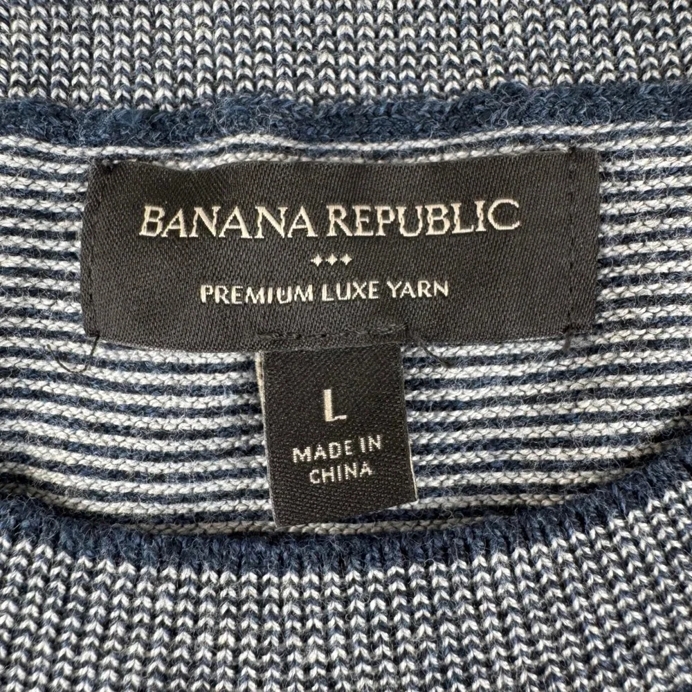 Banana Republic Sweater‎ Mens Large Blue Striped Silk Cashmere Blend Crewneck